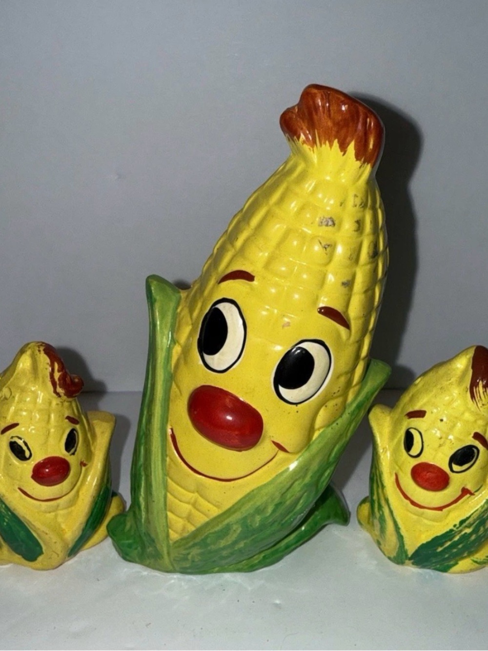 Vintage Japan Ceramic Corn on the Cob Salt & Pepper Shakers w/ Holder 3pc